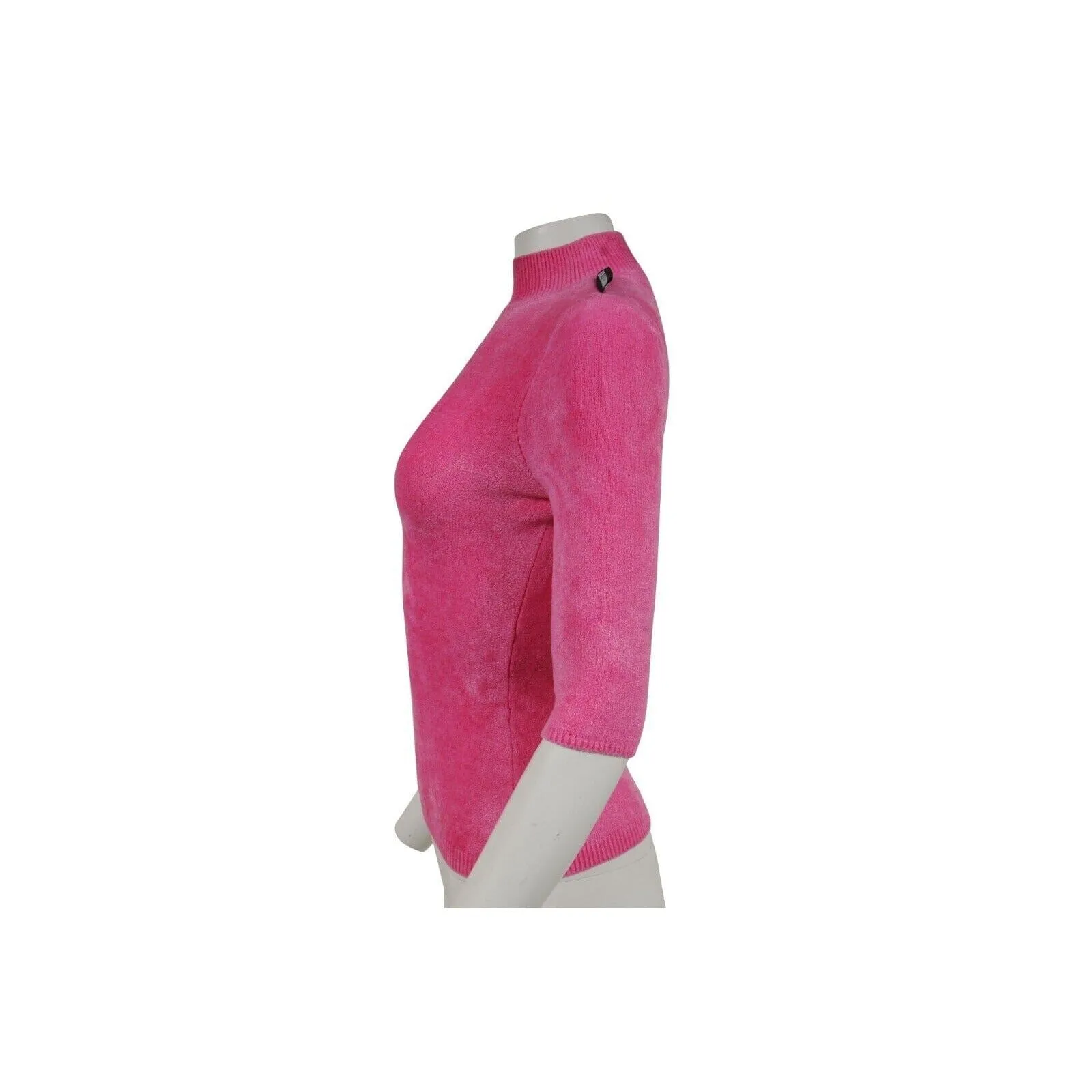 Turtleneck Sweater Small Pink Stretch Velvet Knit Short Sleeve