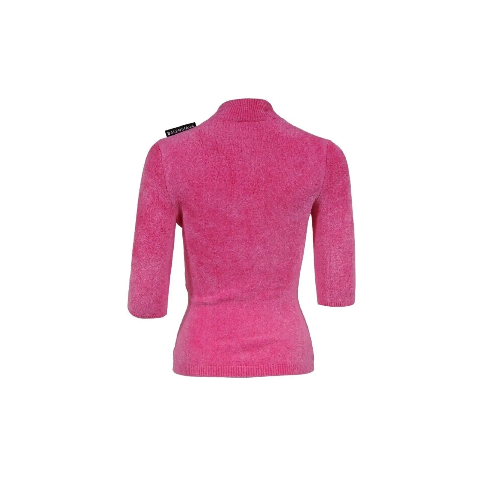 Turtleneck Sweater Small Pink Stretch Velvet Knit Short Sleeve