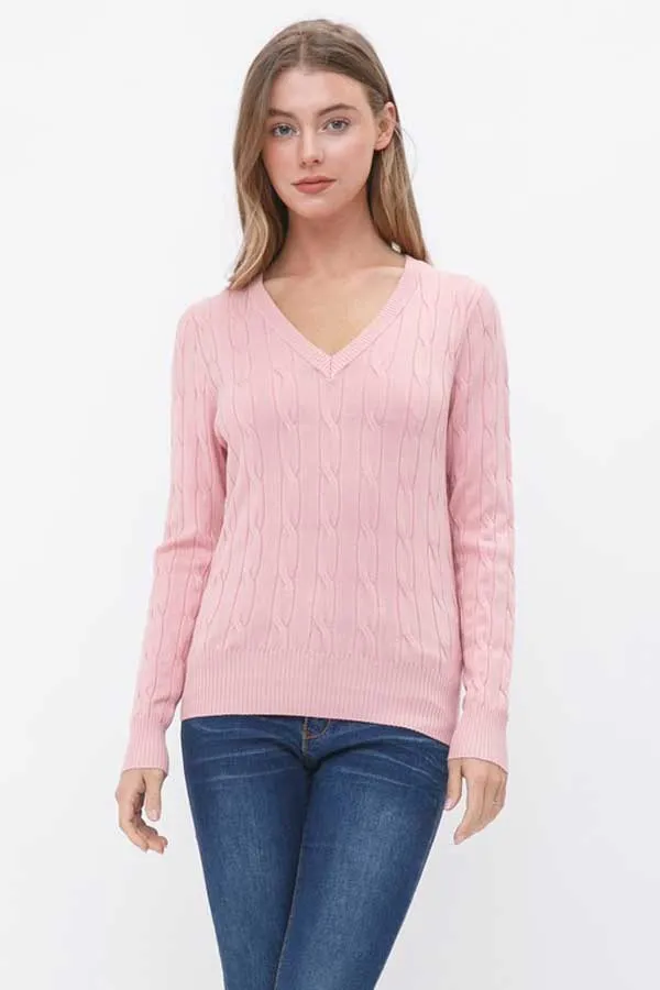 V-Neck Cable Knit Sweater