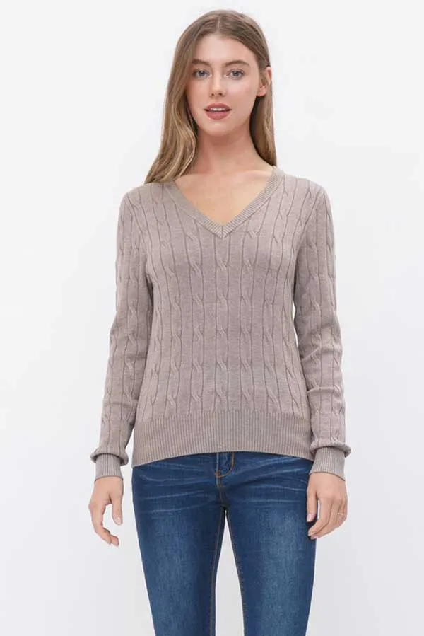 V-Neck Cable Knit Sweater