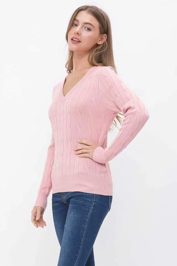 V-Neck Cable Knit Sweater