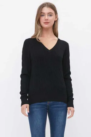 V-Neck Cable Knit Sweater