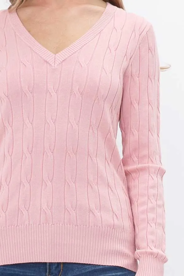 V-Neck Cable Knit Sweater