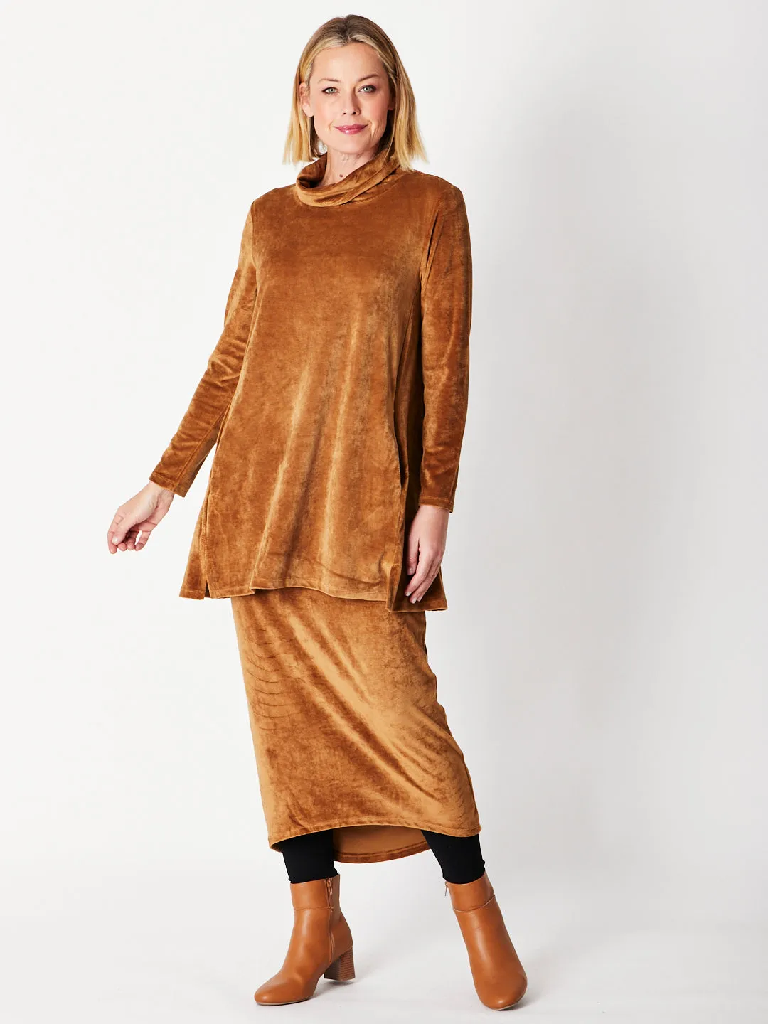 VELOUR HILO SKIRT - CAMEL 29720 -SW