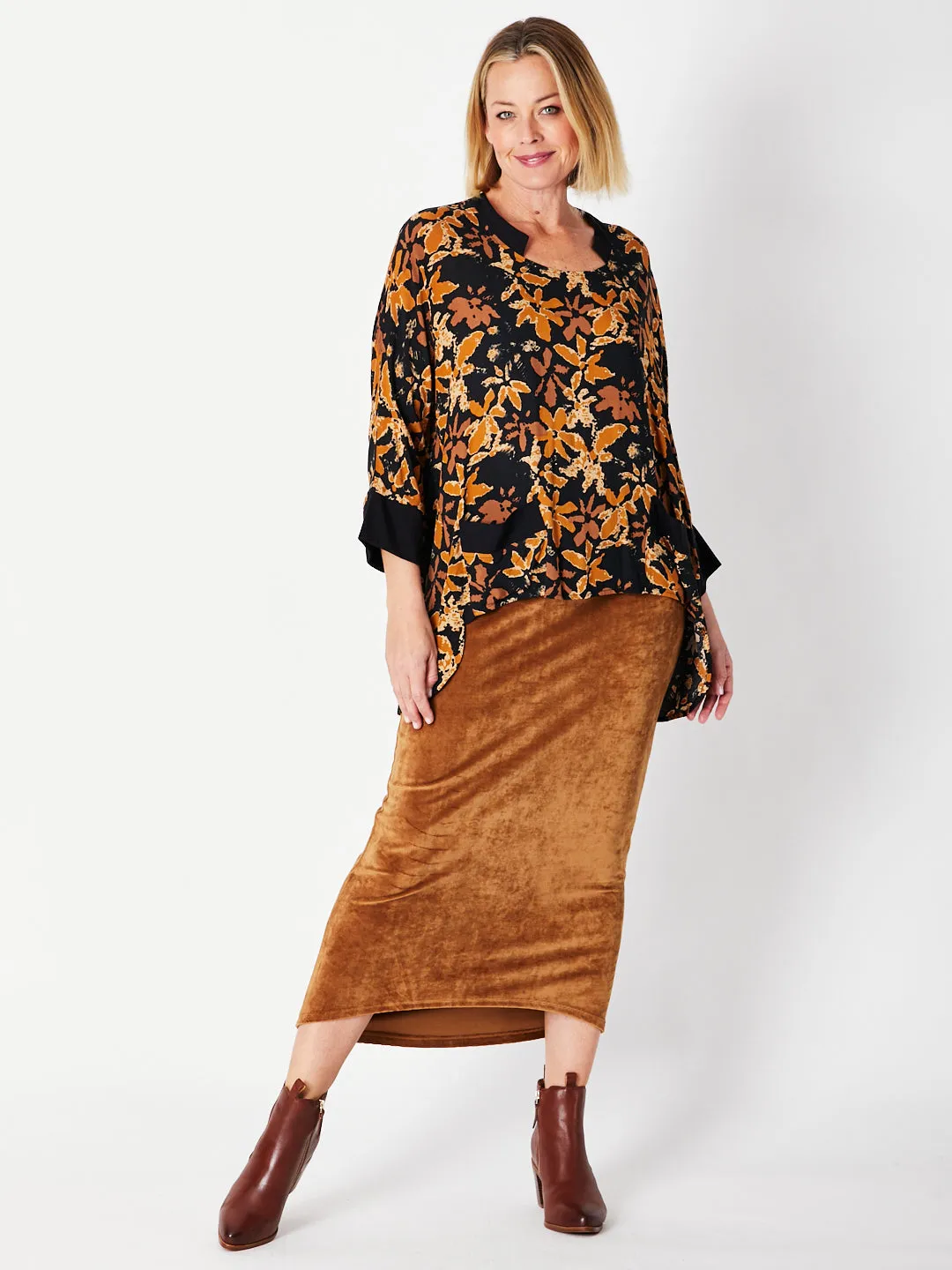 VELOUR HILO SKIRT - CAMEL 29720 -SW