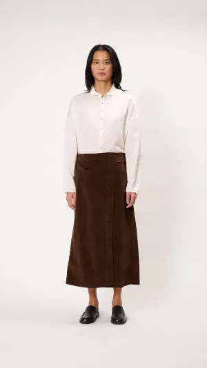 Velvet Wrap Skirt in Coffee