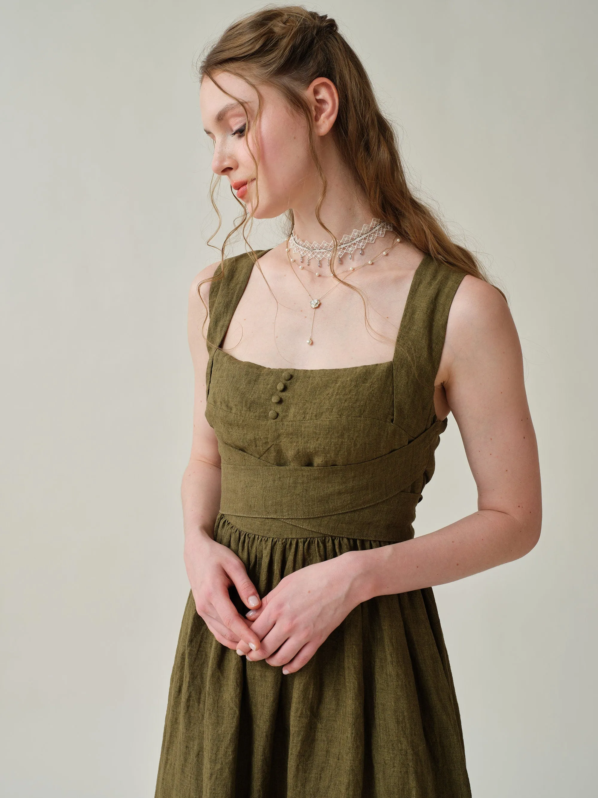 Vetiver 23 | cross back linen dress