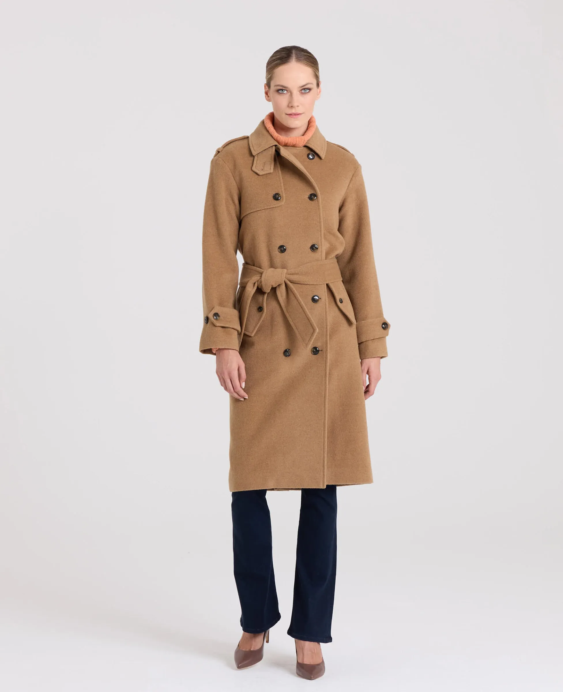 Victoria Belted Wool Blend Trench Coat