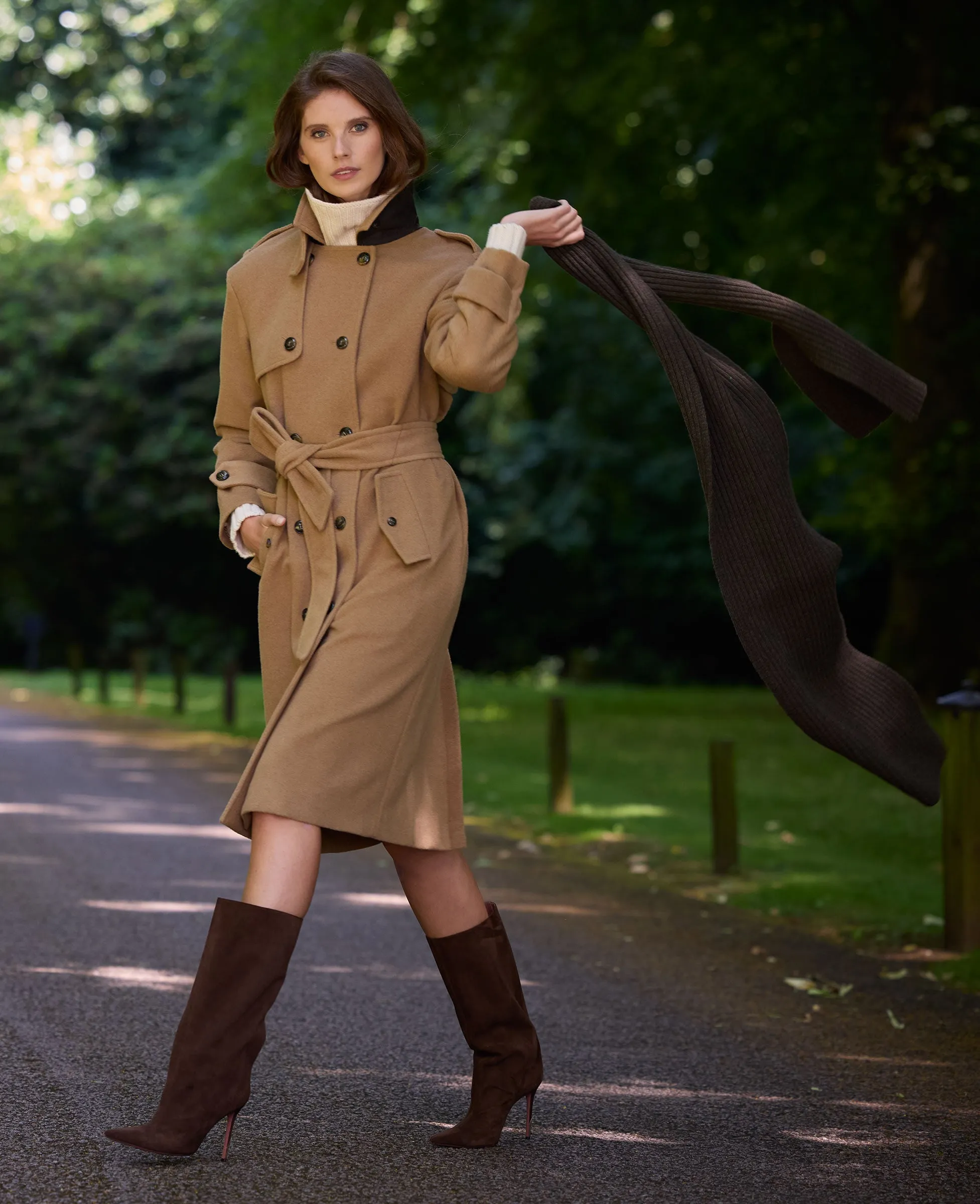 Victoria Belted Wool Blend Trench Coat