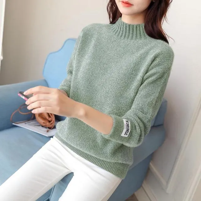 WEIHAOBANG 2021 New Women's Mink Cashmere Half High Neck Loose And Thickened With Bottomed Long Sleeve Knitted Sweater