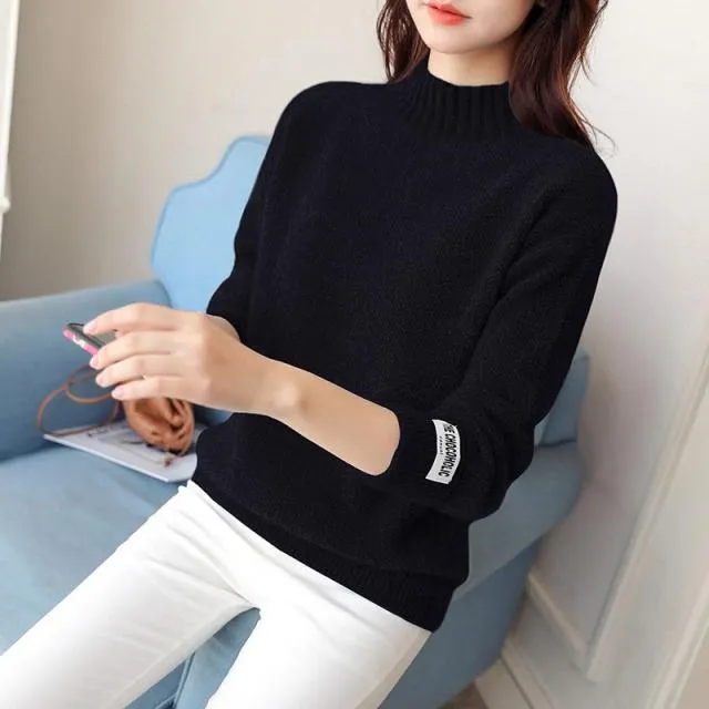 WEIHAOBANG 2021 New Women's Mink Cashmere Half High Neck Loose And Thickened With Bottomed Long Sleeve Knitted Sweater