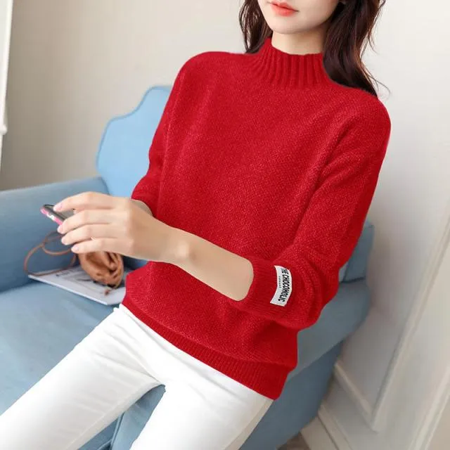 WEIHAOBANG 2021 New Women's Mink Cashmere Half High Neck Loose And Thickened With Bottomed Long Sleeve Knitted Sweater