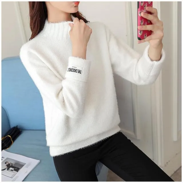 WEIHAOBANG 2021 New Women's Mink Cashmere Half High Neck Loose And Thickened With Bottomed Long Sleeve Knitted Sweater