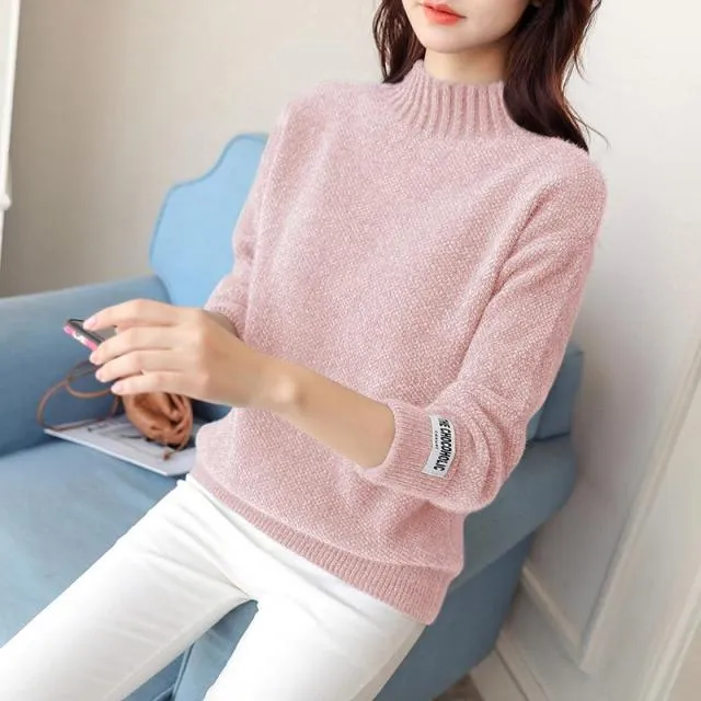 WEIHAOBANG 2021 New Women's Mink Cashmere Half High Neck Loose And Thickened With Bottomed Long Sleeve Knitted Sweater