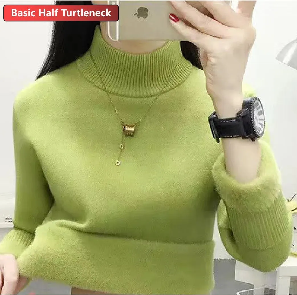 Winter Sweater Women Elegant Thicken Velvet Lined Warm Sweater Knitted Pullover Slim