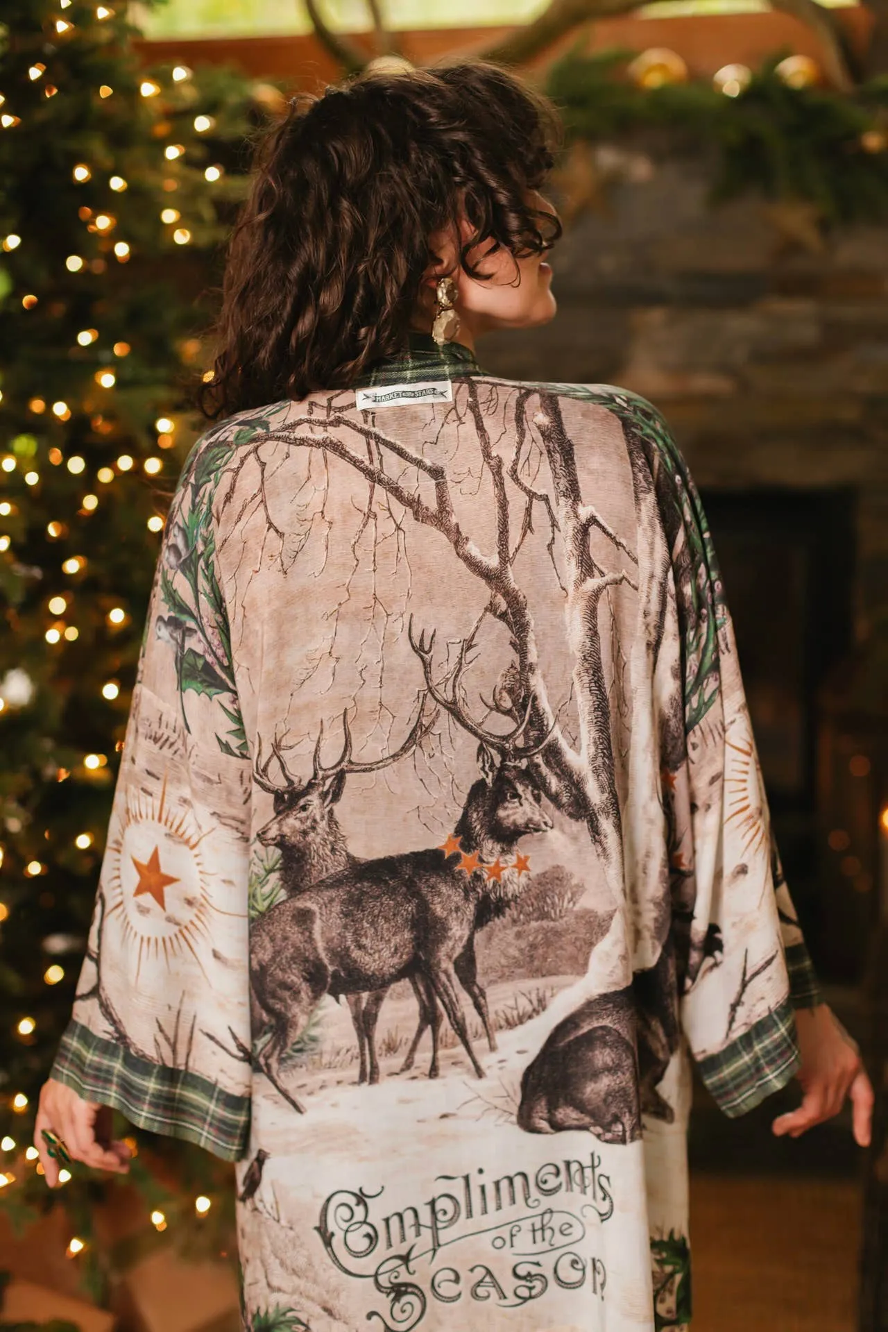 Winter Wish Christmas Plaid Cozy Fleece Kimono Cardigan