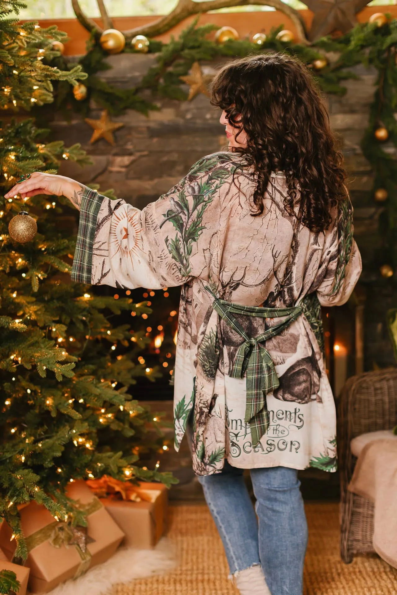 Winter Wish Christmas Plaid Cozy Fleece Kimono Cardigan