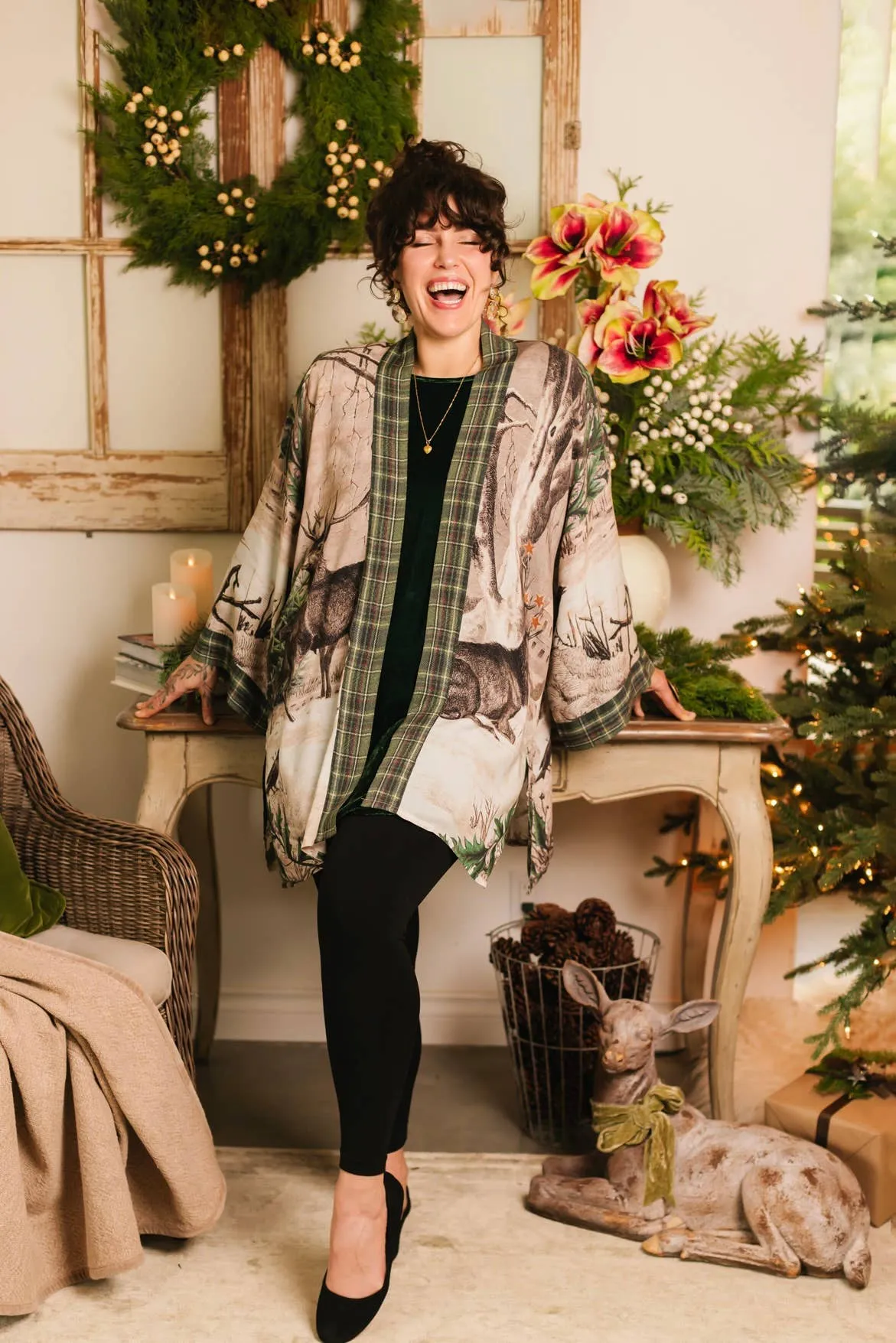 Winter Wish Christmas Plaid Cozy Fleece Kimono Cardigan