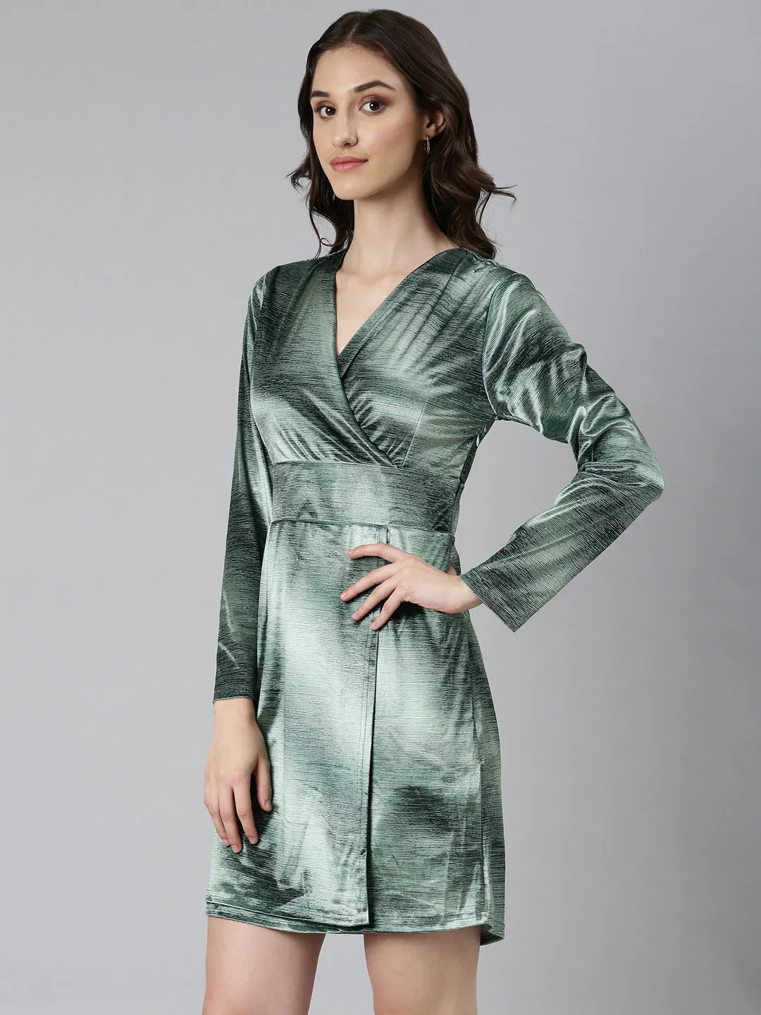 Women Green Printed Wrap Dress