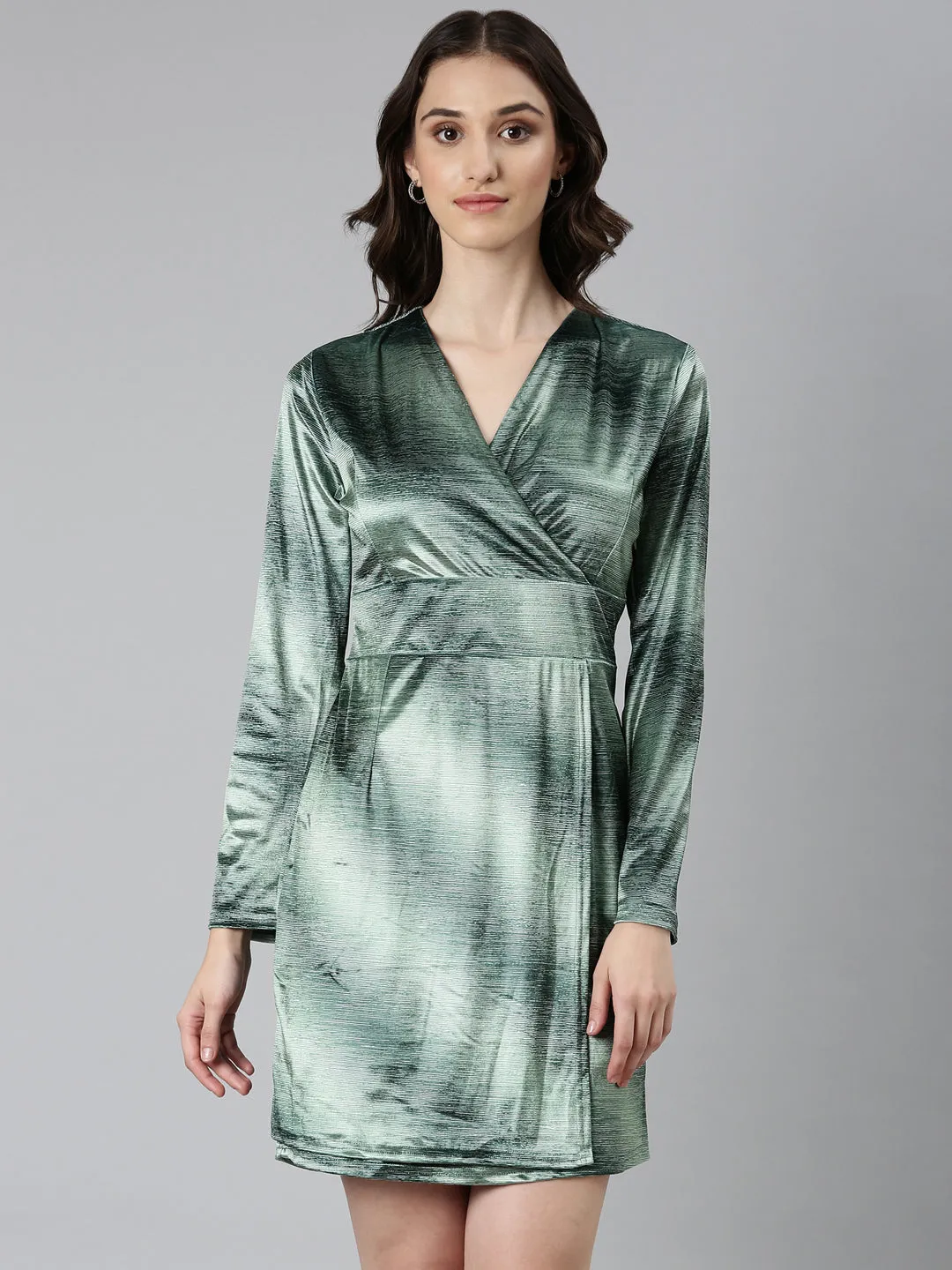 Women Green Printed Wrap Dress