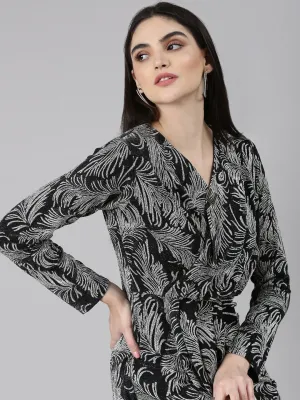 Women Silver Tropical Wrap Dress