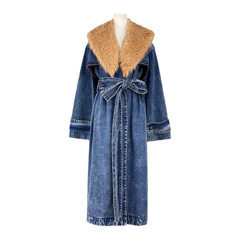 Women's Fashion Denim Trench Coat