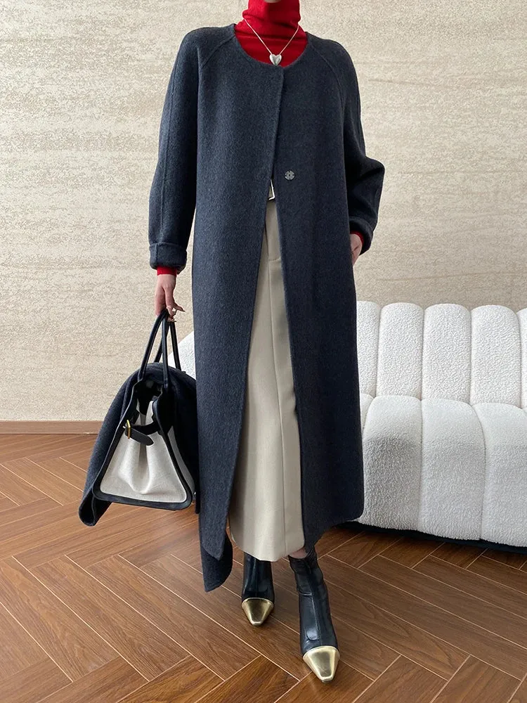 Women's Wool Blend Coat with Detachable Scarf