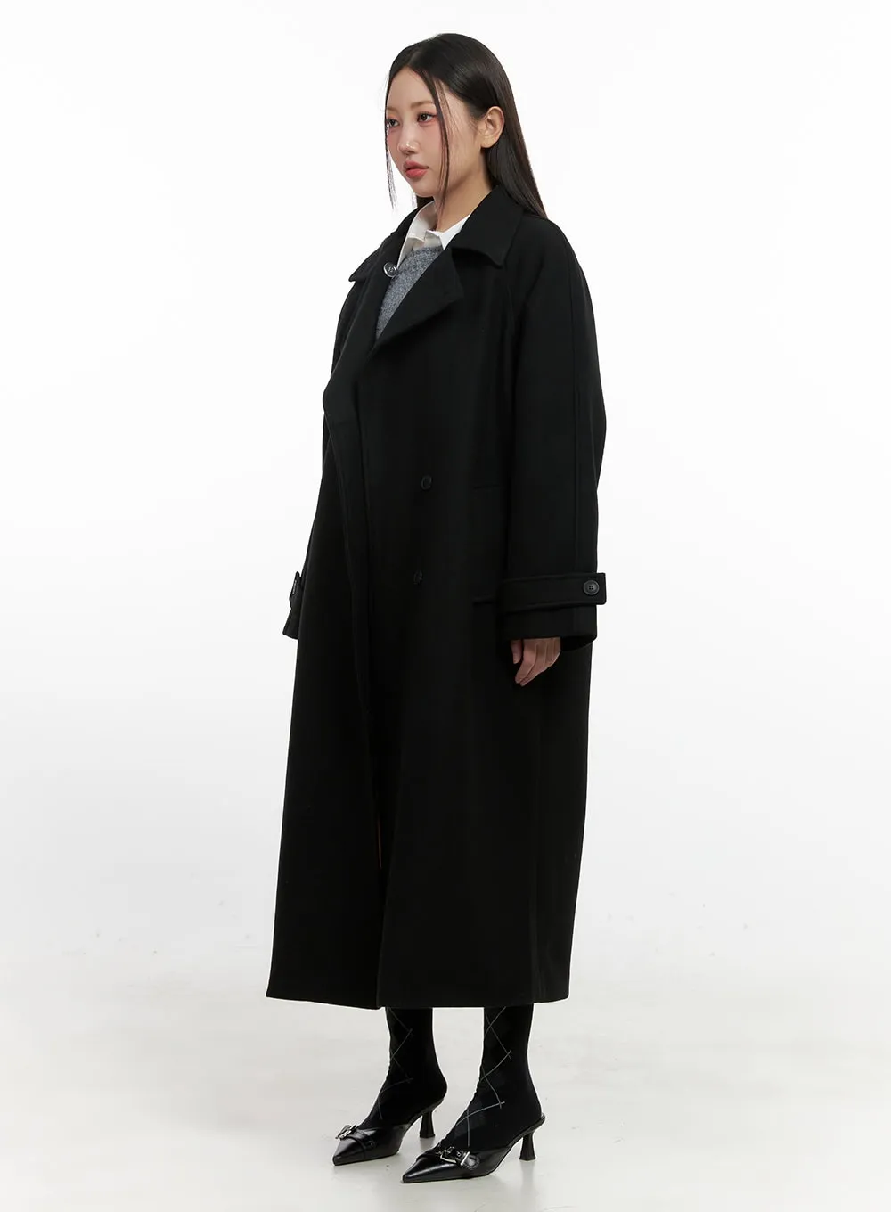 Wool Blend Long Sleeve Trench Coat CN415