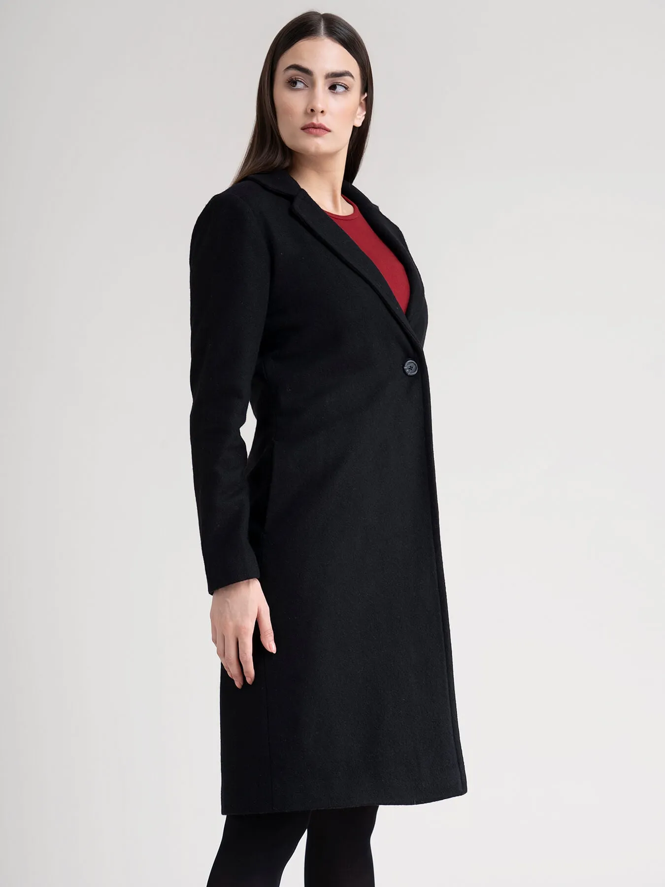 Wool Blend Overcoat - Black