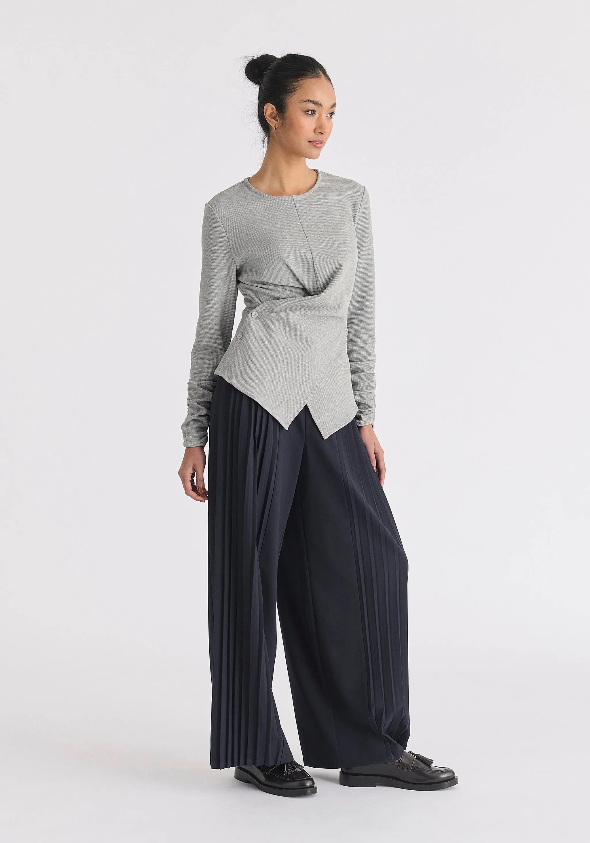 Wrap Top with Ruched Sleeve Detail