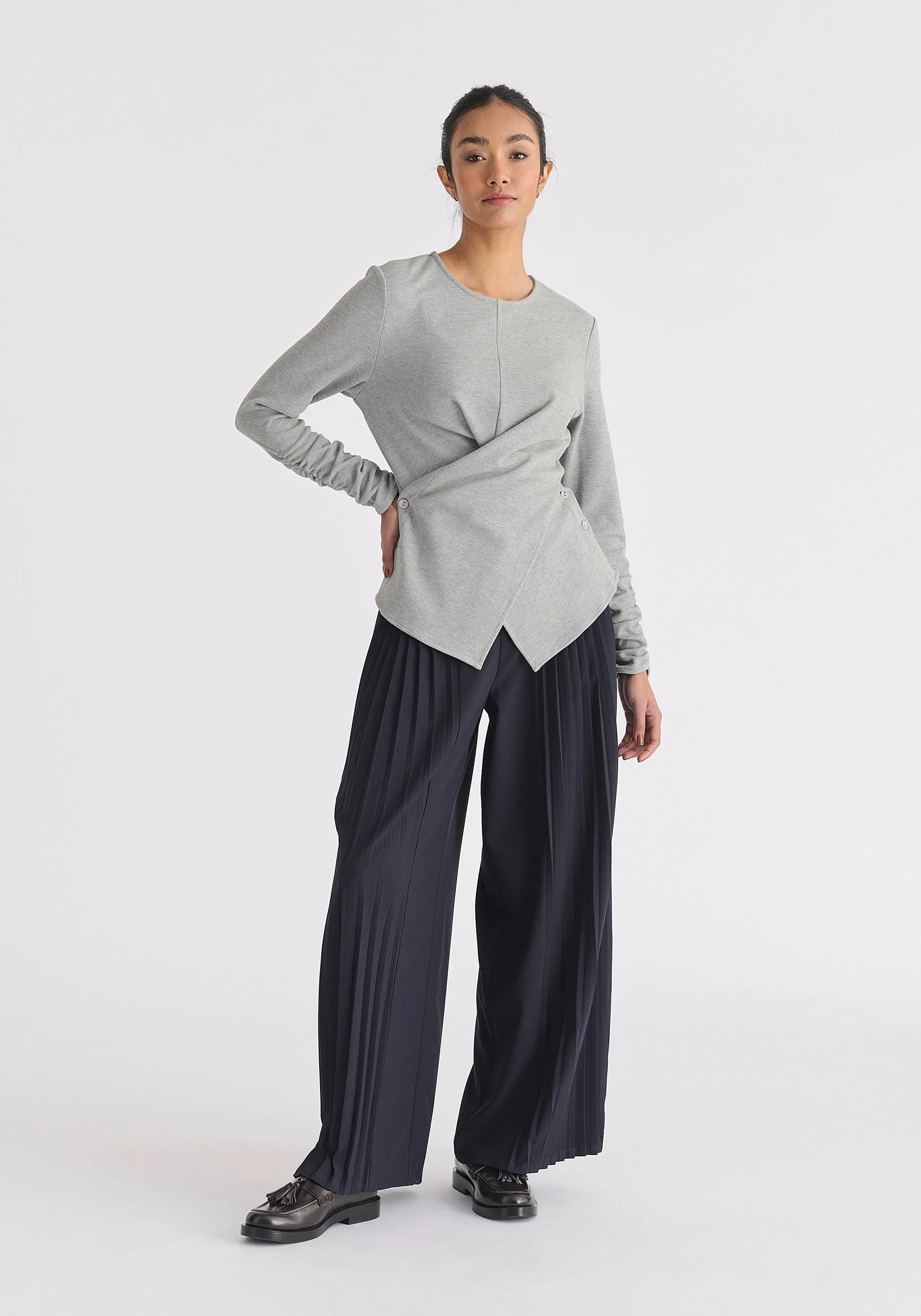 Wrap Top with Ruched Sleeve Detail