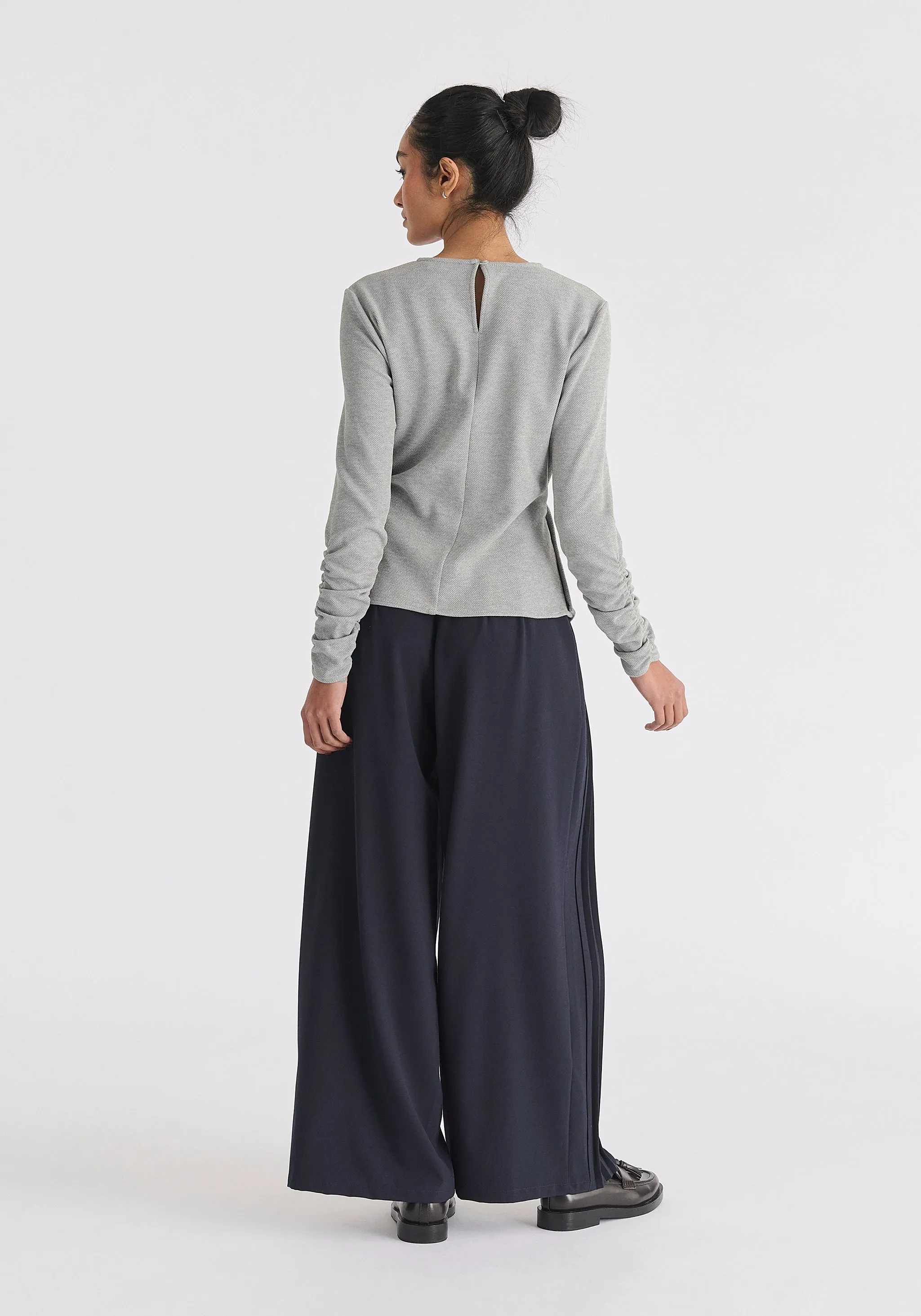 Wrap Top with Ruched Sleeve Detail