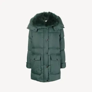 Yves Salomon Padded Hooded Coat - Forest